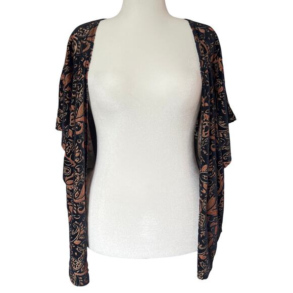 Billabong Black and Copper Semi-Sheer Burnout Velvet Open Cardigan Size M Boho - Picture 6 of 10
